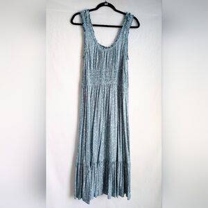 Patrons of Peace Blue Paisley Boho Midi Dress Smocked Waist XL India